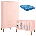 Ver imagem 1 de Berço Americano e Guarda Roupa Theo 3 Portas Rosa Pés Amadeirados com Colchão - Reller