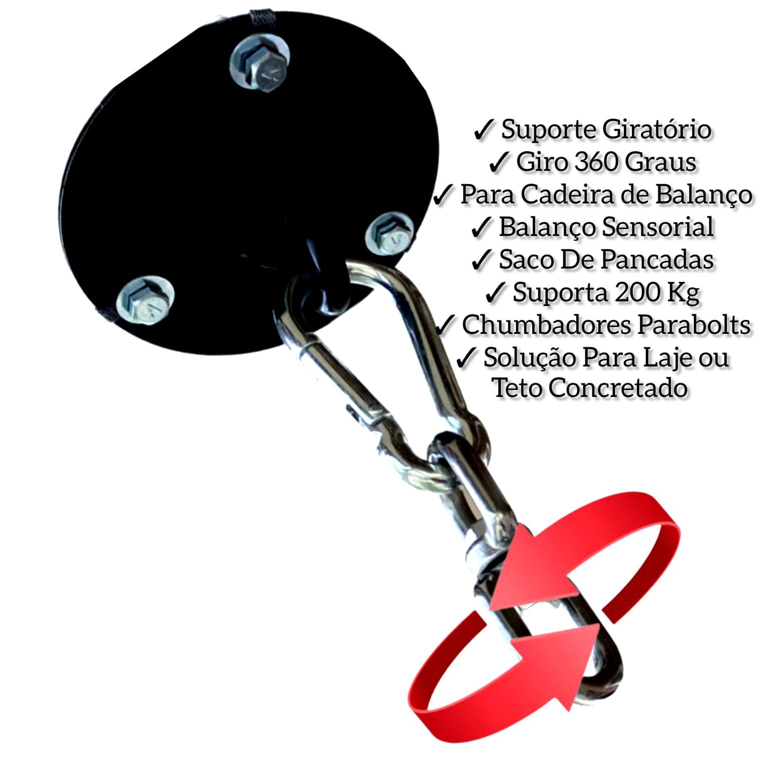 Gancho Giratório Para Balanço Sensorial Rede Suporte De Teto Tulipa Suporte De Balanço Para Teto De  - 2