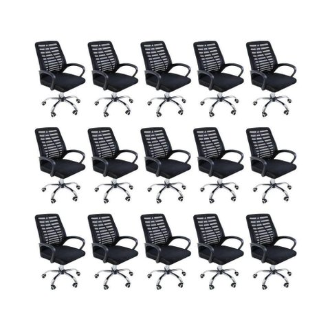 Kit 15 Cadeiras de Escritório Esteirinha Mesh Ergonômica Giratória Preto