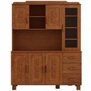 Ver imagem 2 de Armário de Cozinha Rústico com Cristaleira 6 Portas Aplique 3 Gavetas Lorie F06 Castanho - Lyam Deco