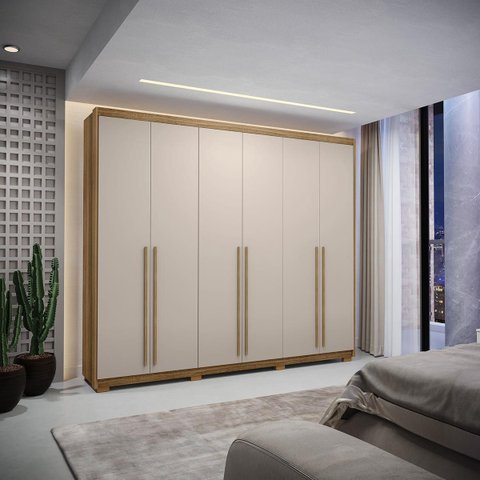 Guarda-roupa Dubai Majestic 6 Portas 3 Gavetas com Maleiro Interno Nature/fendi 100% Mdf - Vila Rica