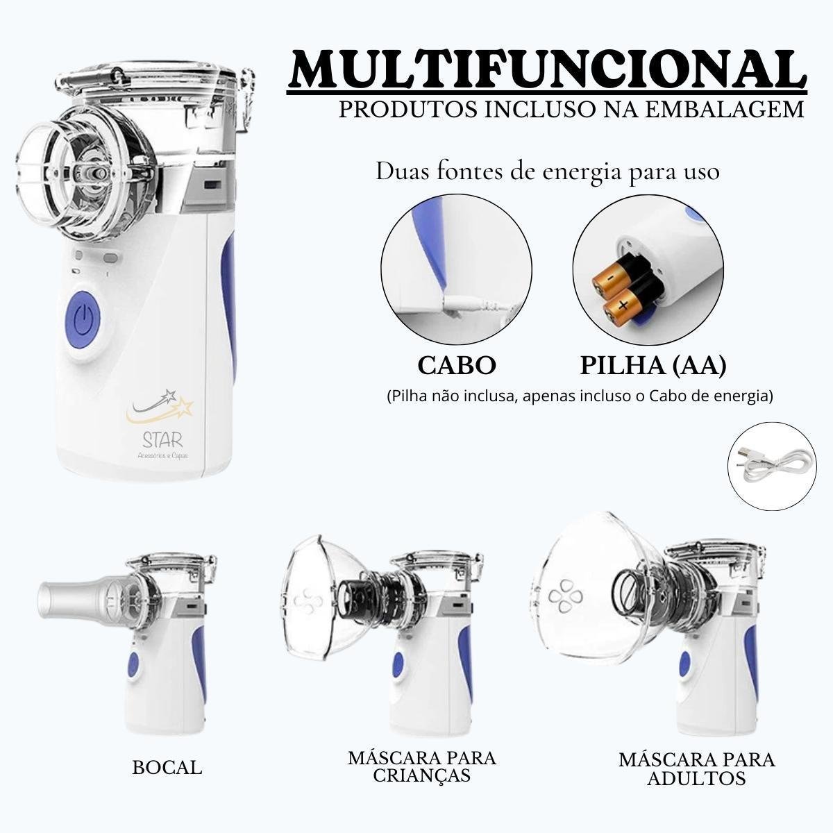 Inalador Mesh Nebulizador Portátil sem Fio Recarregável Bivt - 8