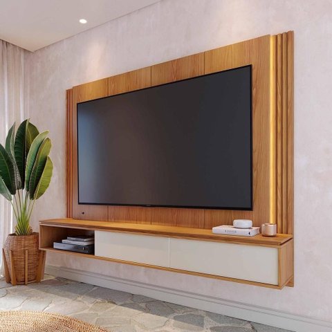 Painel para TV até 75 Polegadas Loa 216cm MDF-MDP com LED Freijó-Off White Mat Colibri Móveis