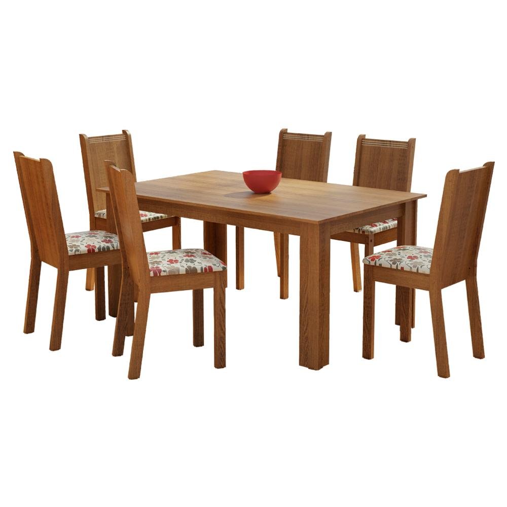 Conjunto Sala de Jantar Madesa Analu Mesa Tampo de Madeira com 6 Cadeiras - Rustic/floral Hibiscos - 3