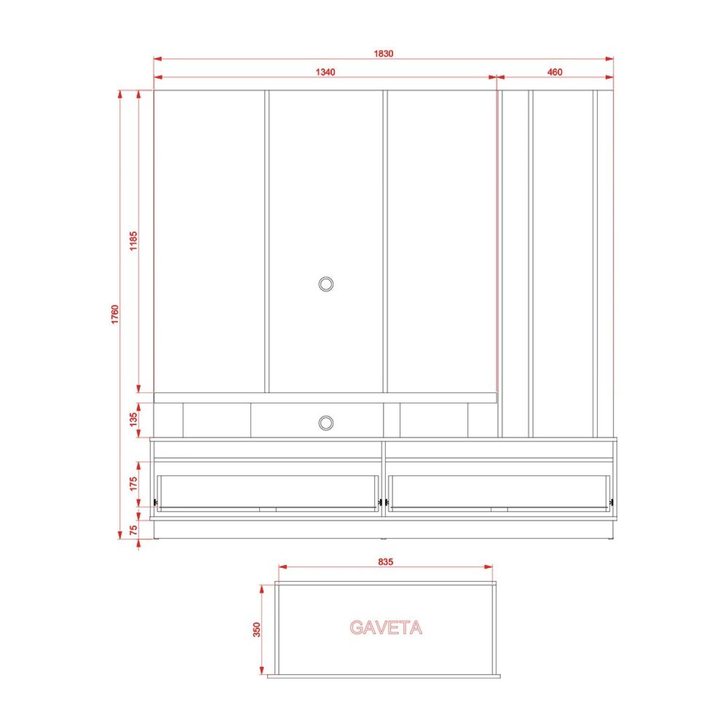 Estante Home para TVs até 75 Polegadas 2 Gavetas 1 Prateleira Apolo Madetec - 3