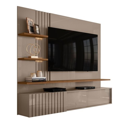 Painel Ripado para TV até 65 Polegadas com LED 2 Portas 167,5x200cm Atena Yescasa
