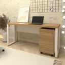 Ver imagem 1 de Mesa Escrivaninha Industrial 150cm Gaveteiro Clean Pés Metal Cor:macadâmia com Branco