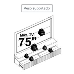 Painel para TV até 75 Polegadas com LED Ripado 2 Gavetas Gaia  - 12