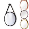 Espelho Decorativo Redondo 60cm Adnet Suspenso C/ Alça Couro + Suporte - 1