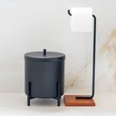 Ver imagem 2 de Papeleira Porta Papel Higiênico Eleganza Metal Preto e Madeira - Pallazio