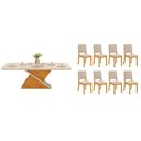 Ver imagem 1 de Conjunto: Mesa Sala Jantar Zafira C/ Tampo Madeirado C/ Vidro Curvo 200x100cm e 8 Cadeiras Talia