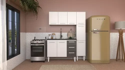 Armario Cozinha Completo para Pia 1,20metros Aço - Venus Cozimax:branco/preto