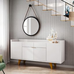 Aparador Buffet MDF Gavetas e Portas Branco Acácia - 1