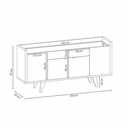 Aparador Buffet MDF Gavetas e Portas Branco Acácia - 3