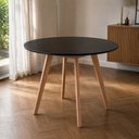 Ver imagem 7 de Conjunto Mesa Jantar Tampo Redondo Preto 90cm & 4 Poltronas Moderna Cinza-Claro em Linho