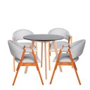 Ver imagem 2 de Conjunto Mesa Jantar Tampo Redondo Preto 90cm & 4 Cadeiras Moderna Cinza-Claro em Linho