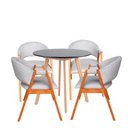 Ver imagem 2 de Conjunto Mesa Jantar Tampo Redondo Preto 90cm & 4 Poltronas Moderna Cinza-Claro em Linho