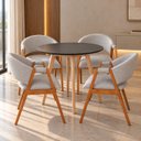 Ver imagem 1 de Conjunto Mesa Jantar Tampo Redondo Preto 90cm & 4 Cadeiras Moderna Cinza-Claro em Linho