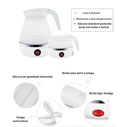 Jarra Chaleira Elétrica De Silicone Dobrável 600ml Portátil - 5