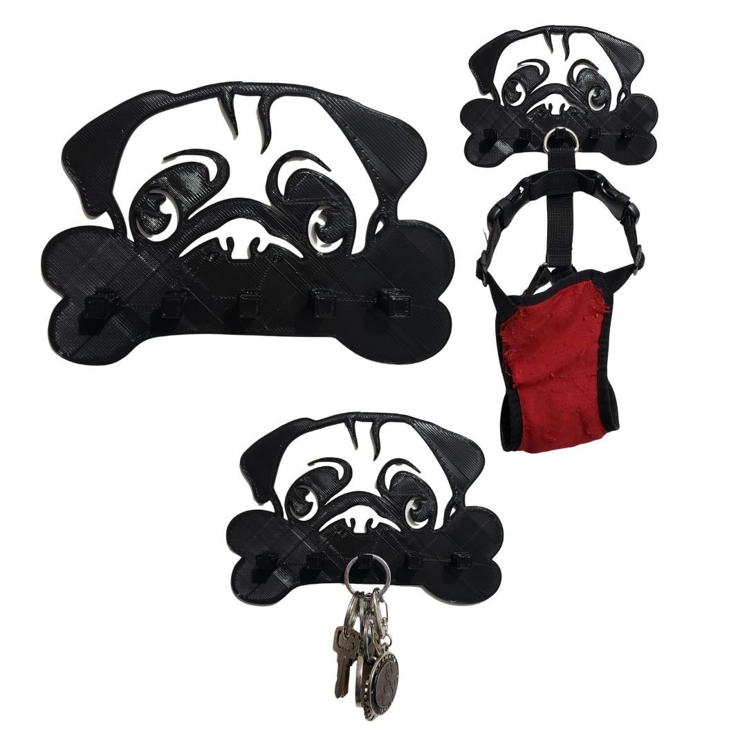 Porta Coleira e Porta Chaves Cachorro Pug