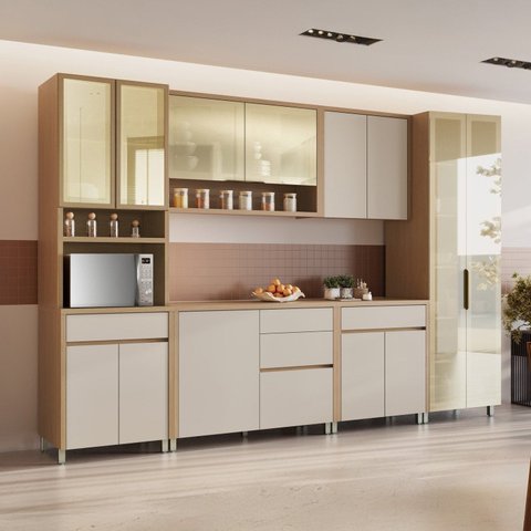 Cozinha 6 Peças 13 Portas Cristaleira Condessa Torre Quente 100% MDF