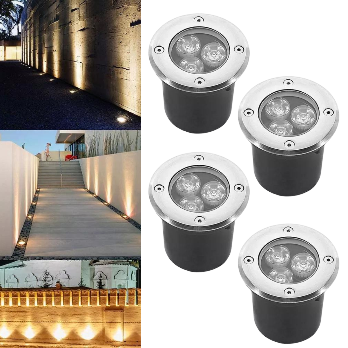 4 Balizadores Spot Blindado Led SMD 3W Branco Quente Bivolt IP66 De Embutir Em Piso Chão Gramado Jar