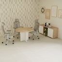 Ver imagem 5 de Mesa de Reunião Redonda 110cm X 110cm com 4 Lugares e Pés Painel para Escritório Corporate