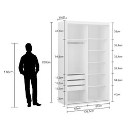 Guarda Roupa Modulado 2 Portas Deslizantes 3 Gavetas - 3