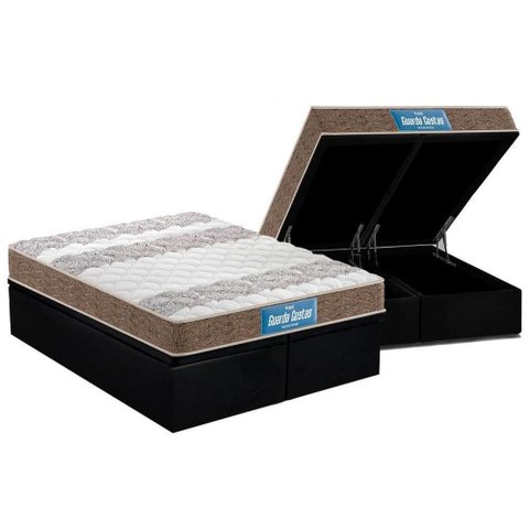 Cama Box Baú King: Colchão Ortopédico Probel D33 Guarda Costas Próintense + Base Crc Suede Black