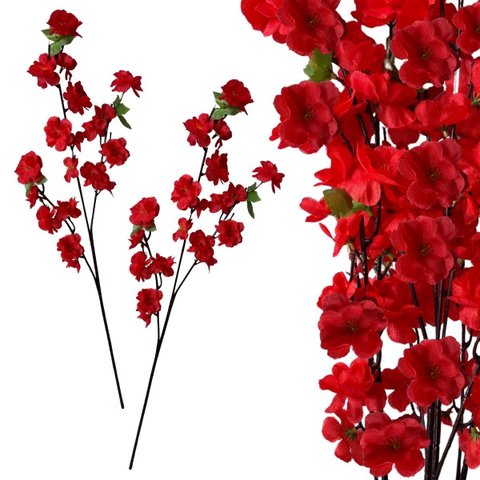9 Ramos de Sakura Vermelha Artificial Realista para Festas e Eventos
