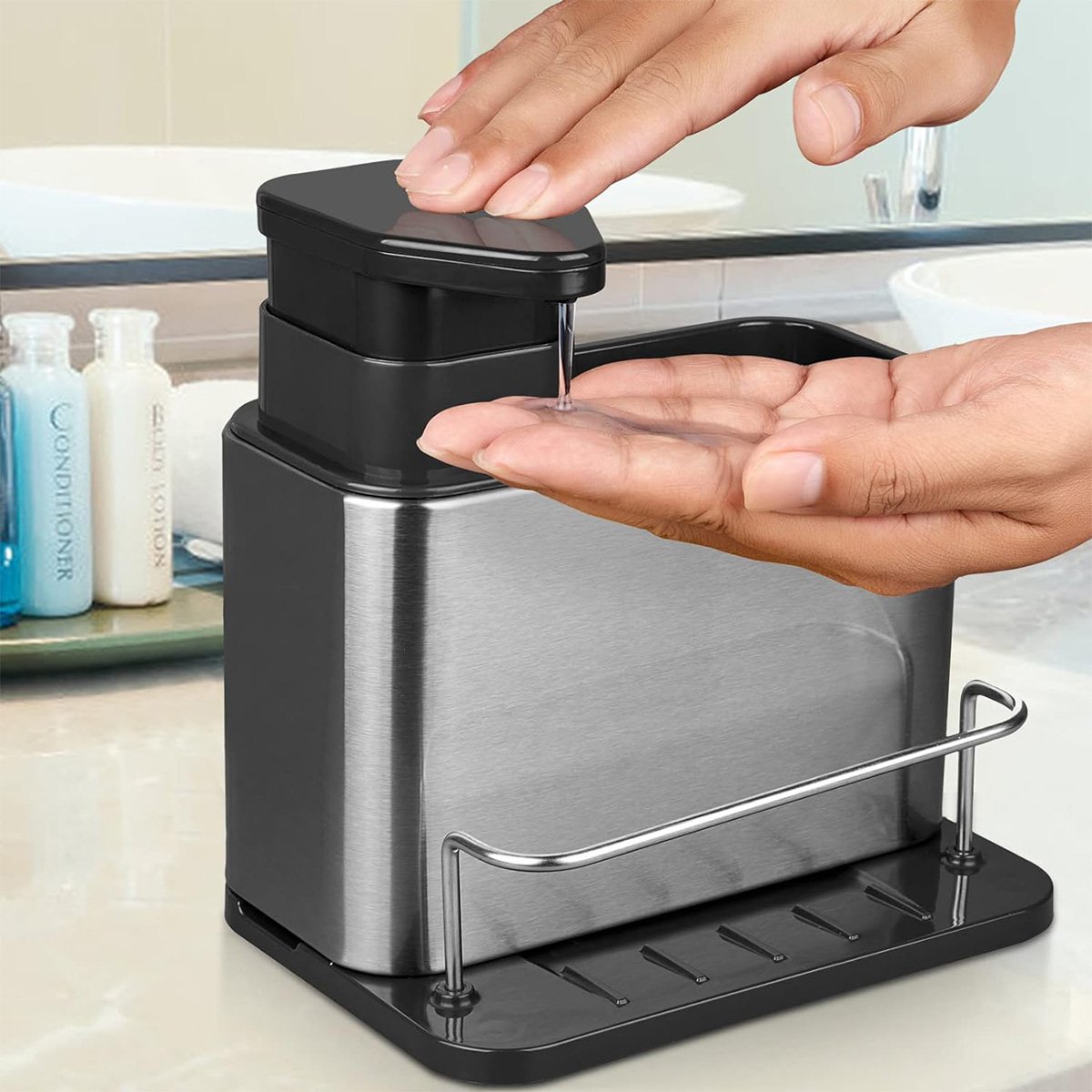 Dispenser Porta Detergente Esponja 3 em 1 Escorredor Talher Garfo Colher Cozinha Inox Organizador Pi - 3