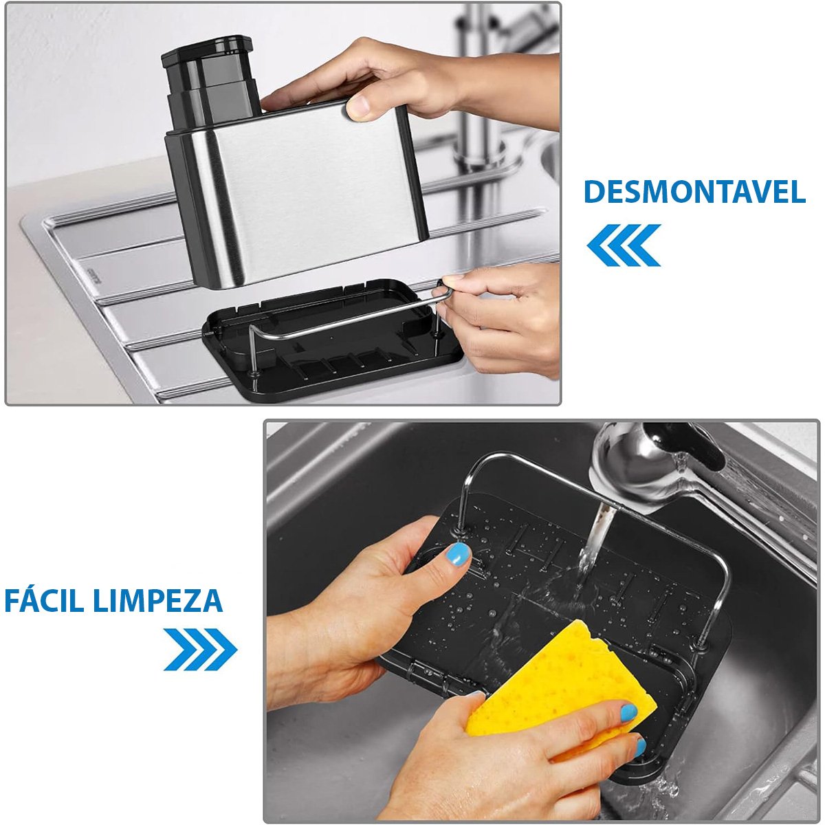 Dispenser Porta Detergente Esponja 3 em 1 Escorredor Talher Garfo Colher Cozinha Inox Organizador Pi - 10