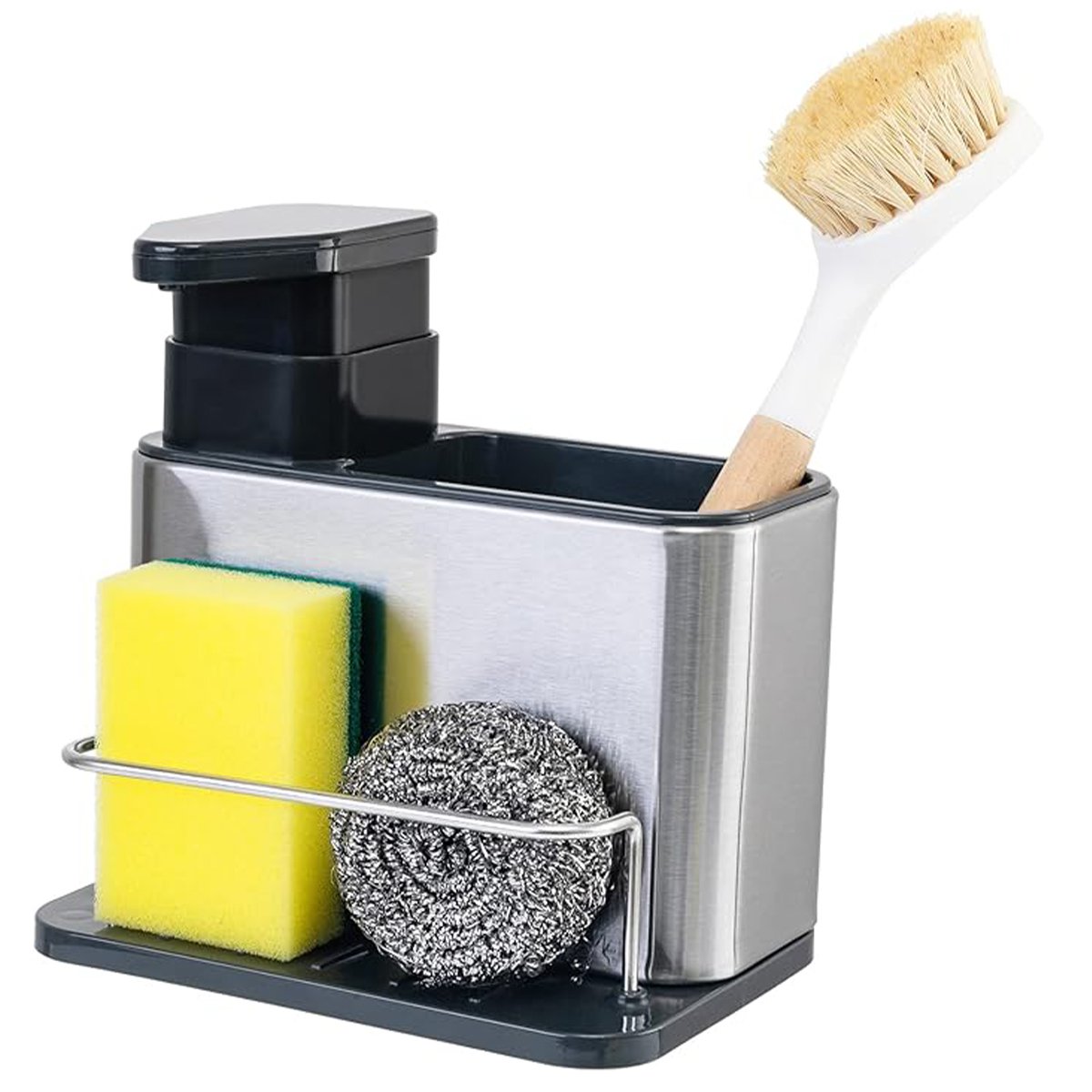 Dispenser Porta Detergente Esponja 3 em 1 Escorredor Talher Garfo Colher Cozinha Inox Organizador Pi - 8