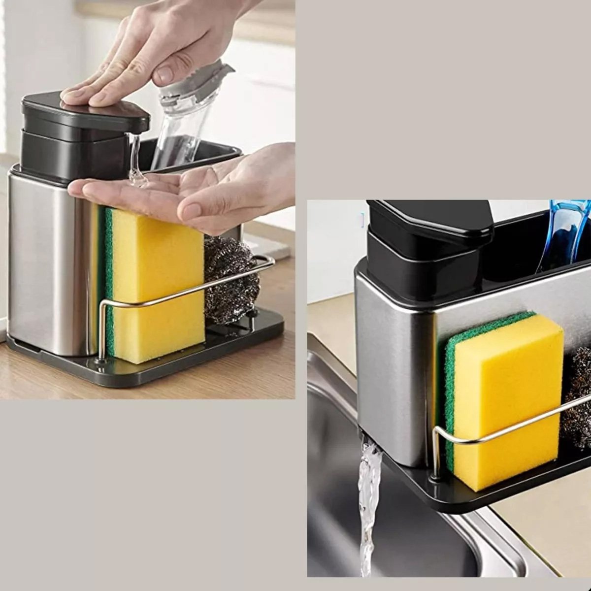 Dispenser Porta Detergente Esponja 3 em 1 Escorredor Talher Garfo Colher Cozinha Inox Organizador Pi - 7