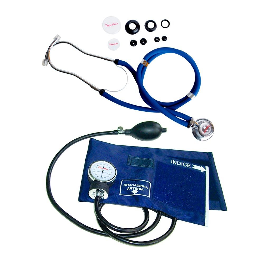 Kit Esfigmomanômetro + Estetoscópio Rappaport Azul Premium Gtech - 1