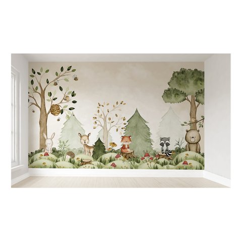 Papel de parede infantil bosque safári quarto de bebê 1M² VR374
