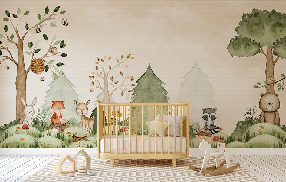 Papel de parede infantil bosque safári quarto de bebê 1M² VR374 - 5