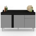 Ver imagem 7 de Balcão Gabinete para Pia com Tampo 150cm 3 Portas 1 Gaveta Dakota Preto/Cinza - Lumil