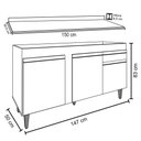 Ver imagem 4 de Balcão Gabinete para Pia com Tampo 150cm 3 Portas 1 Gaveta Dakota Preto/Cinza - Lumil