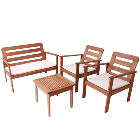 Conjunto para Jardim com 1 Sofá 2 Poltronas 1 Mesa de Centro Madeira Maciça Cairo Yescasa