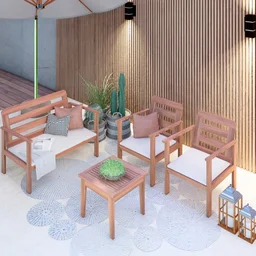 Conjunto para Jardim com 1 Sofá 2 Poltronas 1 Mesa de Centro Madeira Maciça Cairo  - 11