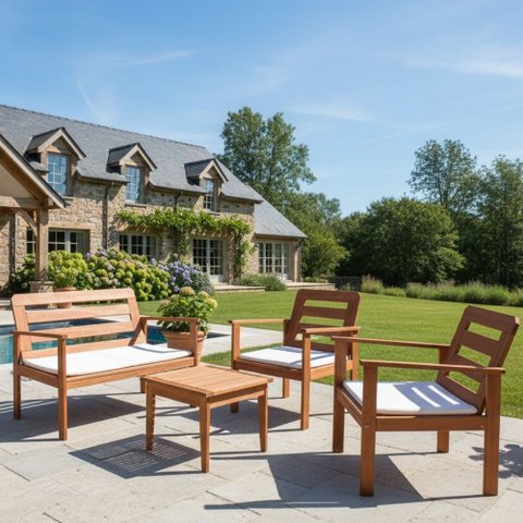 Conjunto para Jardim com 1 Sofá 2 Poltronas 1 Mesa de Centro Madeira Maciça Cairo Yescasa