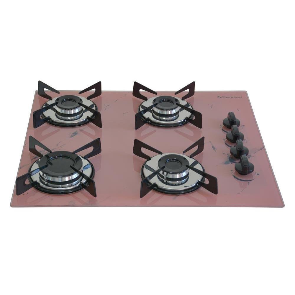 Fogão Cooktop a Gás Chapa 4 Bocas Ultra Chama 127/220v Marmo Marmorizado Rosa