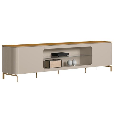 Rack para Sala de Estar Tv 85 Pol Pés Metálicos Elysia L05 Tauari Off White Fosco - Lyam Decor