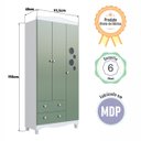Ver imagem 5 de Guarda Roupas Infantil 3 Portas e 2 Gavetas 91x40x198 Cm Branco e Verde Completa Móveis