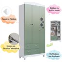 Ver imagem 4 de Guarda Roupas Infantil 3 Portas e 2 Gavetas 91x40x198 Cm Branco e Verde Completa Móveis