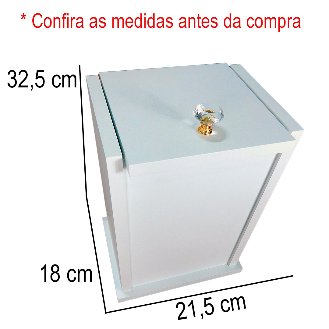 Lixeira Cesto de Lixo 8l Mdf Premium Banheiro Lavabo Escritório Cor: Branco - 2