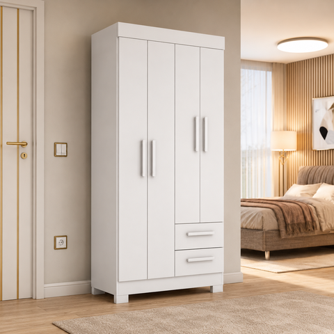 Guarda-Roupa Solteiro 4 Portas 2 Gavetas NT6010 Branco Notavel Moveis