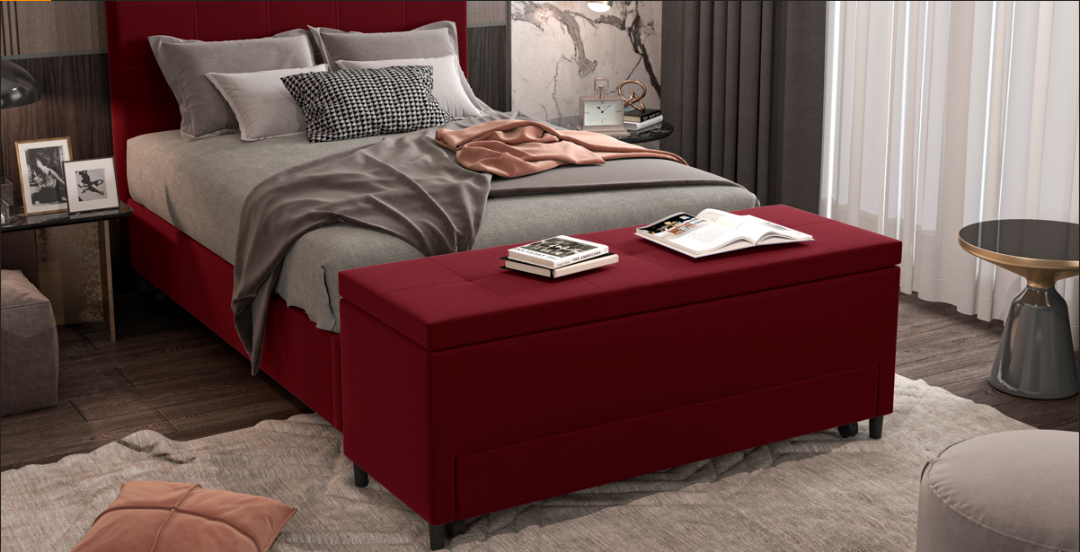 Puff Báu Sapateria Solteiro 88x50x45:Veludo/Vermelho - 2