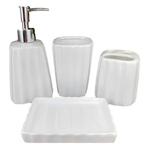 Kit 4pçs Banheiro Lavabo Luxo Modelagem 3d Cerâmica Branco